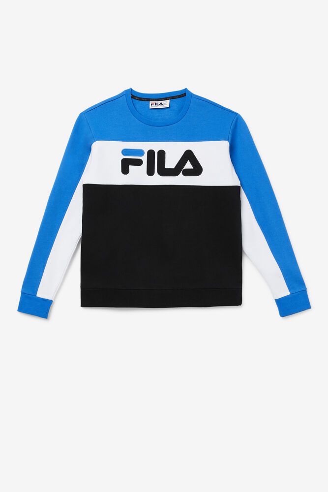 Fila Lesner Fleece Crew Blue/White/Black Sweatshirt Mens - NZ 91456-SMGJ